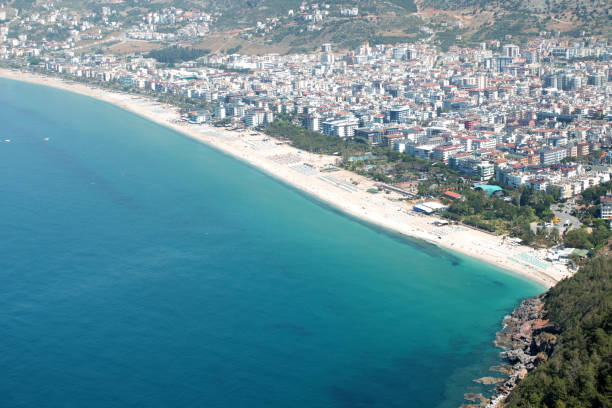 istock Aerial View from drone on beach in Alanya city 1422803083