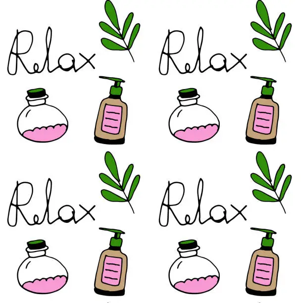 Vector illustration of Vector seamless pattern of relaxation and spa treatments.