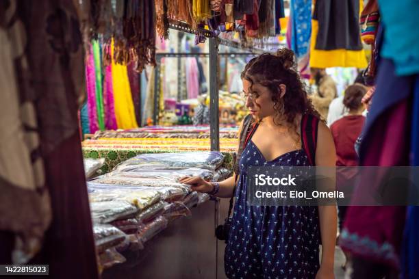 Tourist At Phahurat Market Textile Bazar In Bangkok Stock Photo - Download Image Now