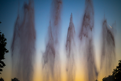 Barcelona, Spain - May 28 2022: Day Photograph Before Sunset Of The Performance Of The Singing Magic Fountain Of Montjuic In Barcelona, Catalonia, Spain.