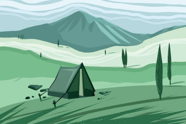 Tent for camping in nature Illustration of camp in the mountains serbia and montenegro stock illustrations