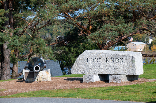 Prospect, USA - October 9, 2021. Entrance of Fort Knox State Park, Prospect, Maine, USA