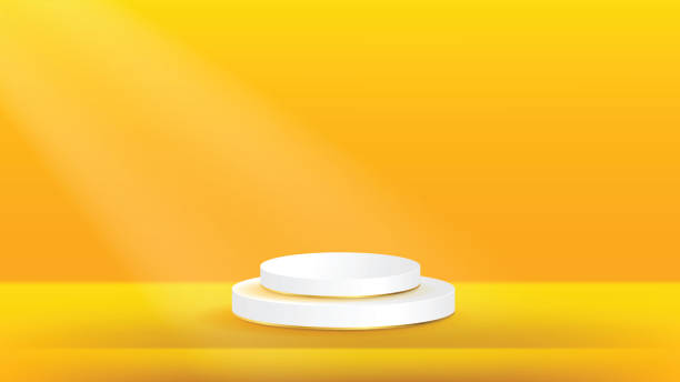 istock white display stand white pedestal podium display products. yellow minimalist wall Minimal backdrop and window lighting. abstract modern vector rendering 3d shape for products display presentation. 1422817150