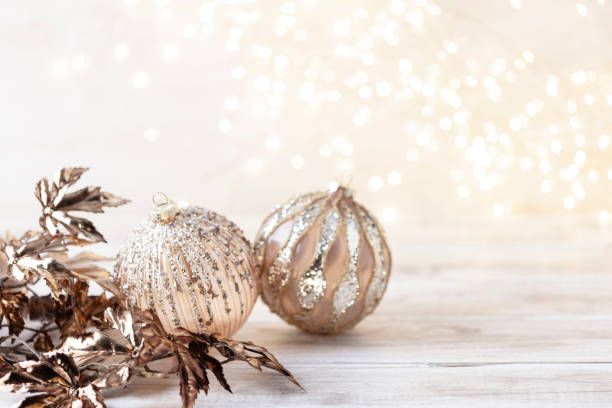 istock Golden christmas balls with bokeh. 1422818408