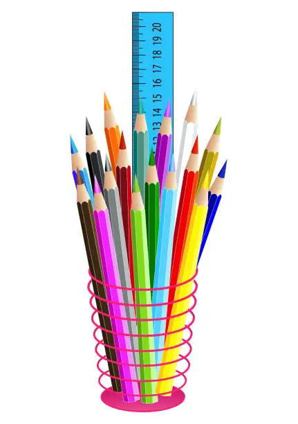 Vector illustration of Pencils in pencil case