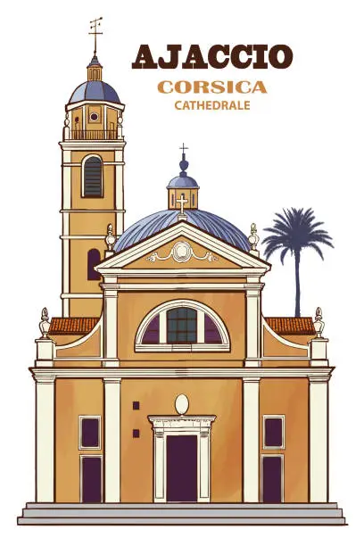 Vector illustration of France, Ajaccio the cathedral