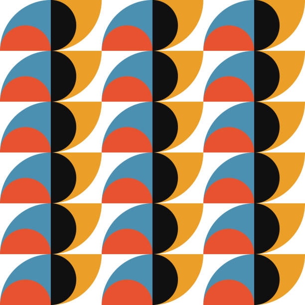 illustrations, cliparts, dessins animés et icônes de motif vectoriel abstrait géométrique sans couture avec des cercles, des rectangles et des carrés dans le style rétro bauhaus. formes simples de couleur pastel fond graphique. - simplicity rectangle circle shape