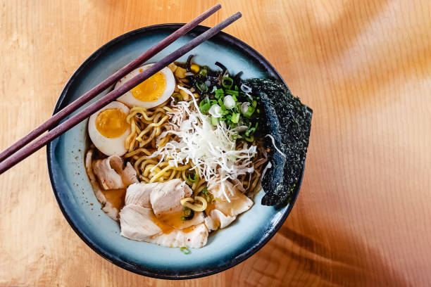 istock Delicious hot ramen with pork, top view 1422848077