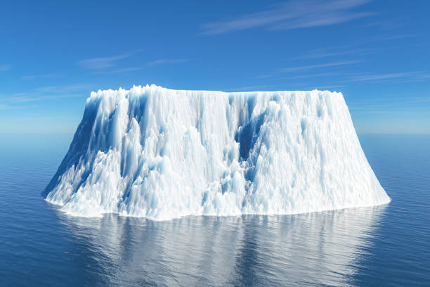Drifting iceberg in the ocean melting because of the climate warming.Concept for climate issues. 3D illustration rendering.