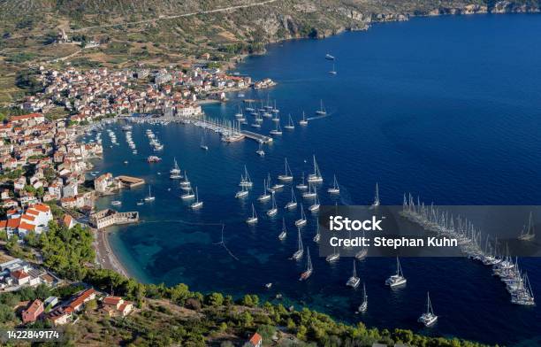 Komiza Bay And Town Stock Photo - Download Image Now - Adriatic Sea, Ancient, Bay of Water