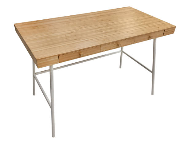 istock Wooden desk isolated on the white background (Clipping Path) 1422849585