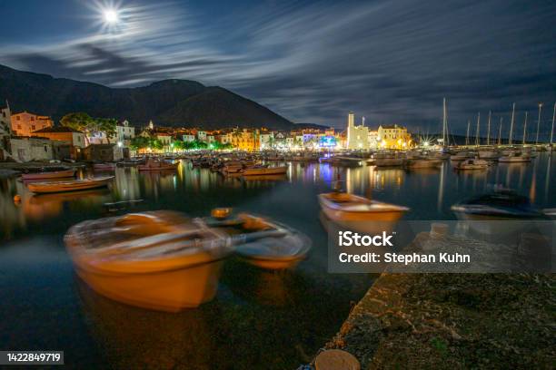 Komiza Waterfront At Night Stock Photo - Download Image Now - Adriatic Sea, Ancient, Bay of Water