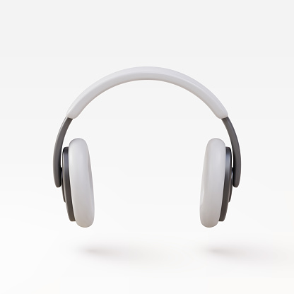 3d White realistic headphones isolated on white background.