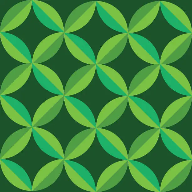 Vector illustration of Mid century Modern geometric leaves seamless pattern in lime green, jade green and forest green