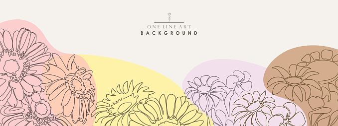 One Line Art Color Beautiful Floral Vector Hand Drawn Background One Line Art Design ...
