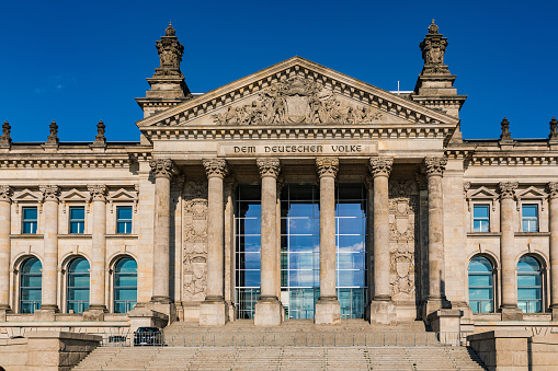 The view worth seeing from the Square of the Republic on the building of German Reichstag in Berlin
