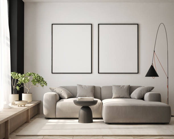 istock mock up poster frame in modern interior background, living room, Scandinavian style, 3D render, 3D illustration 1422865605
