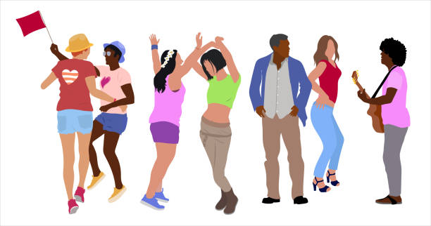 ilustrações de stock, clip art, desenhos animados e ícones de dancing young fun diverse crowd - sexual issues