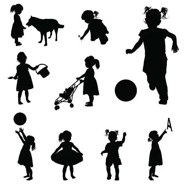 Vector illustration of Silhouettes of playing girl.