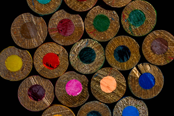 Close up of colorful wood pencils stacked stock photo