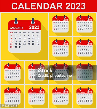 istock 2023 Calendar Leafs. Week starts on Sunday. Business vector illustration. 1422872348