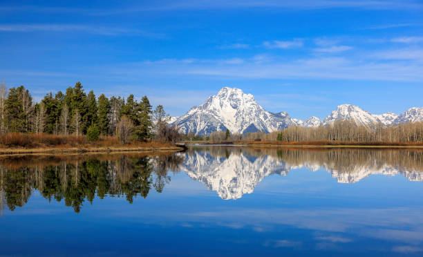 Reflection over Snake River stock photo