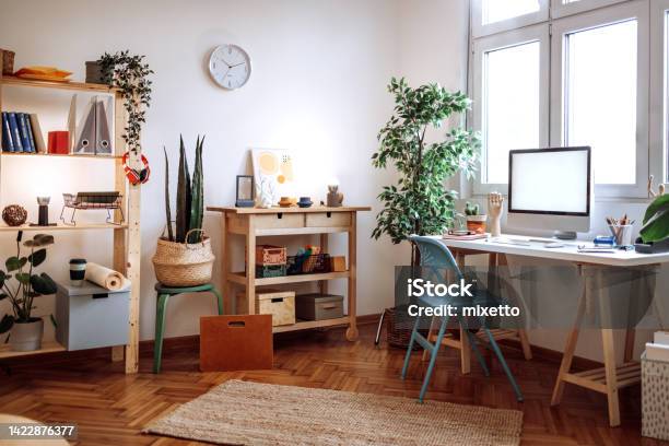 Cozy Apartment With No People Stock Photo - Download Image Now - Working At Home, Home Office, Backgrounds