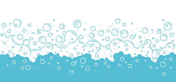 Soap bubbles vector background, foam frame, water pattern, cartoon transparent suds. Abstract illustration Soap bubbles vector background, foam frame, blue water pattern, cartoon transparent suds. Abstract illustration soap sud foam bubble laundry stock illustrations