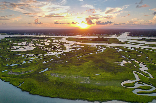 Sunset from over the marsh of banks channel / the Atlantic Intracoastal Waterway