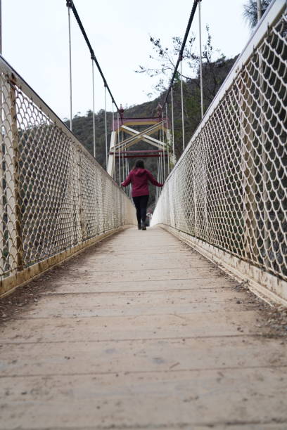istock Woman walking over a bridge at cataract gorge 1422889748