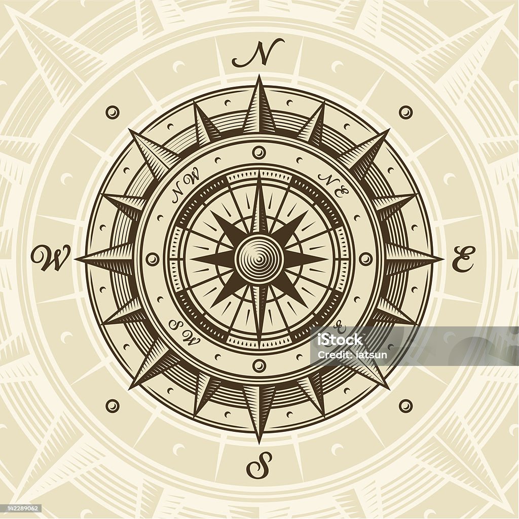 Vintage compass Vintage compass in woodcut style. Vector illustration with clipping mask. Includes high resolution JPG. Compass Rose stock vector