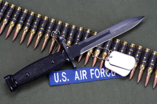istock US AIR FORCE uniform with bayonet, dog tags and ammunition belt 1422900230