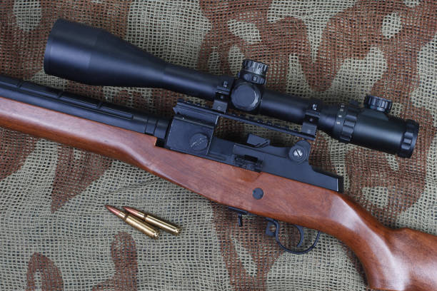 rifle de francotirador m14 con cartuchos - m14 fotografías e imágenes de stock