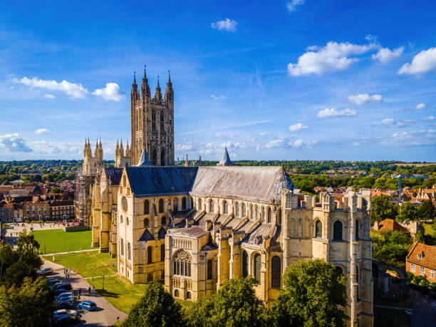 Aerial view of Canterbuty, cathedral city in southeast England, was a pilgrimage site in the Middle Age, England stock photo