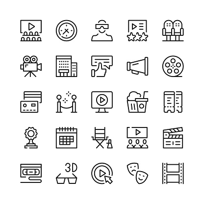 Cinema line icons. Outline symbols. Vector line icons set