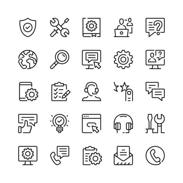 Technical support line icons. Outline symbols. Vector line icons set vector art illustration