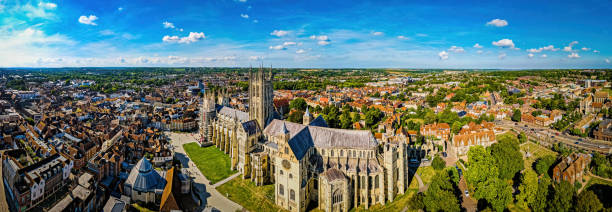 aerial view of canterbuty, cathedral city in southeast england, was a pilgrimage site in the middle age, england - southeast england imagens e fotografias de stock