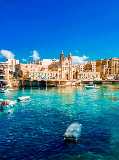 maltese afternoon - st. julian's - maltese eilanden stockfoto's en -beelden