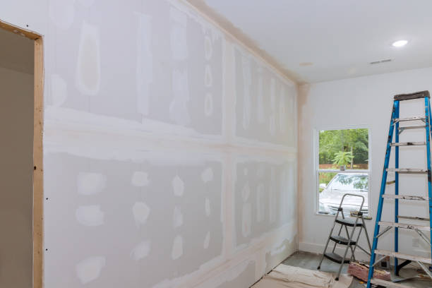 con la finalización del enlucido y paneles de yeso, la casa de nueva construcción está lista para pintar. - wall plasterboard vehicle interior indoors fotografías e imágenes de stock