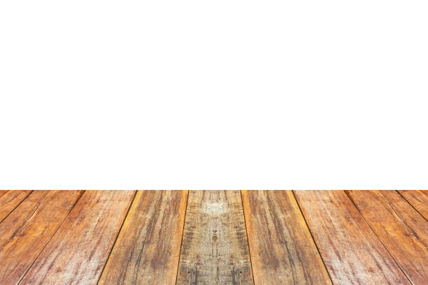 istock Empty wooden table top isolated on white background for product display 1422912175