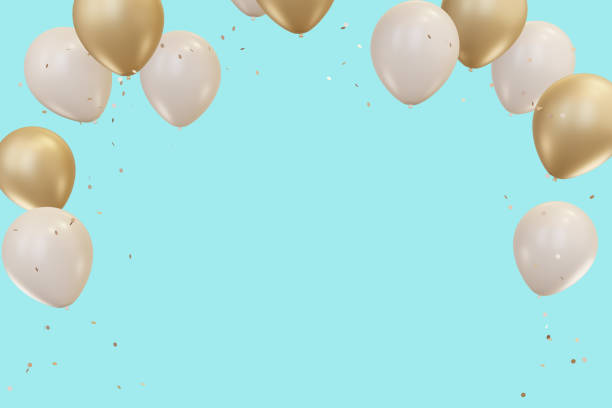 istock Gold and pink balloons. Pastel pink background. 1422912298