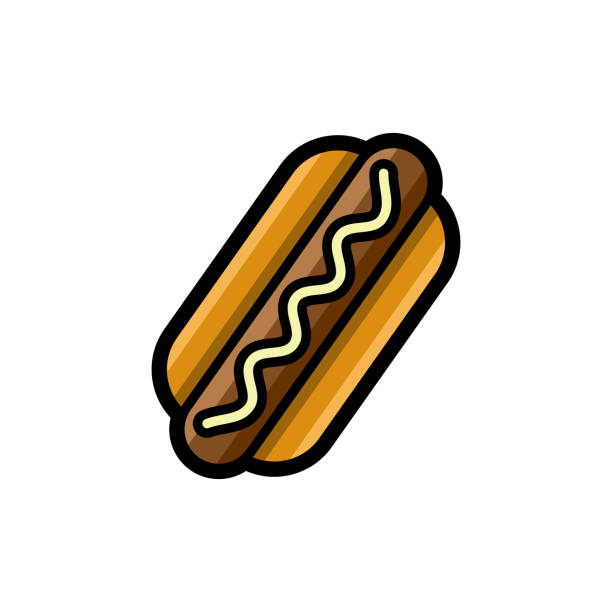 illustrations, cliparts, dessins animés et icônes de hot-dog coloré avec icône vectorielle de restauration rapide contour - hotdogging