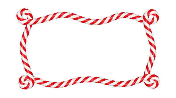 ilustrações de stock, clip art, desenhos animados e ícones de christmas candy cane rectangle frame with red and white stripe. xmas border with striped candy lollipop pattern. blank christmas and new year template vector illustration isolated on white background - candy cane christmas candy frame