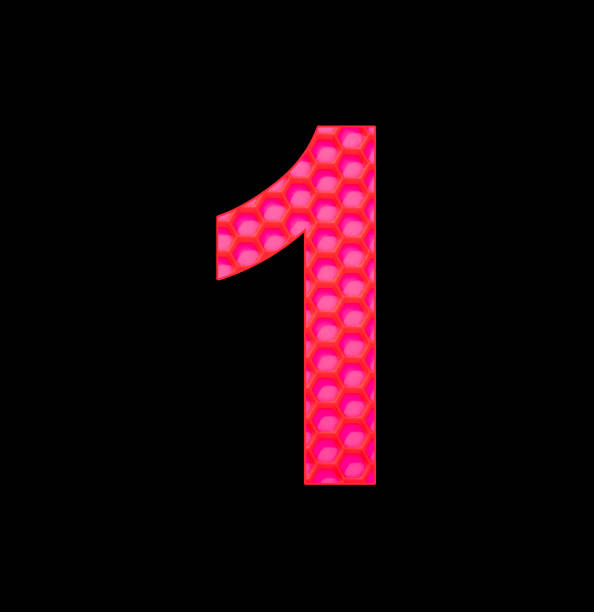 istock Number 1 - Digit one on the background of red silicone hexagonal 1422928496