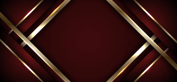 istock Banner web template abstract 3D red and golden stripes triangles shapes with shiny gold lines lighting effect on dark background 1422928715