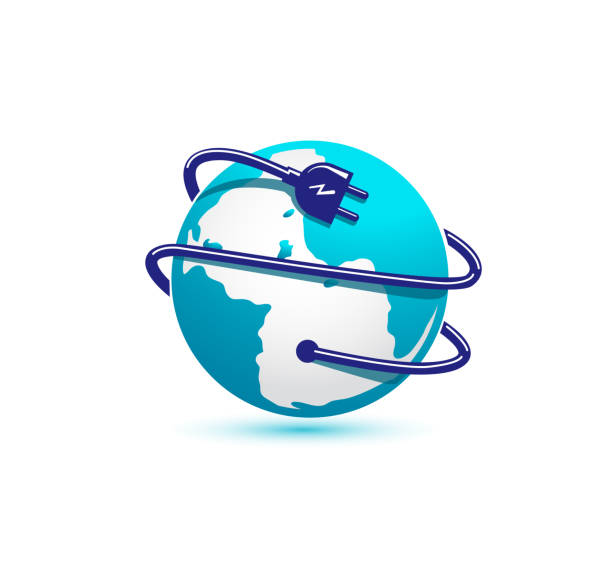 illustrazioni stock, clip art, cartoni animati e icone di tendenza di icona del globo e della spina elettrica - network connection plug globe connection earth