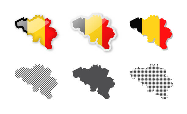 벨기에 - 지도 컬렉션. 서로 다른 디자인의 여섯 가지지도. - belgium map flag three dimensional shape stock illustrations