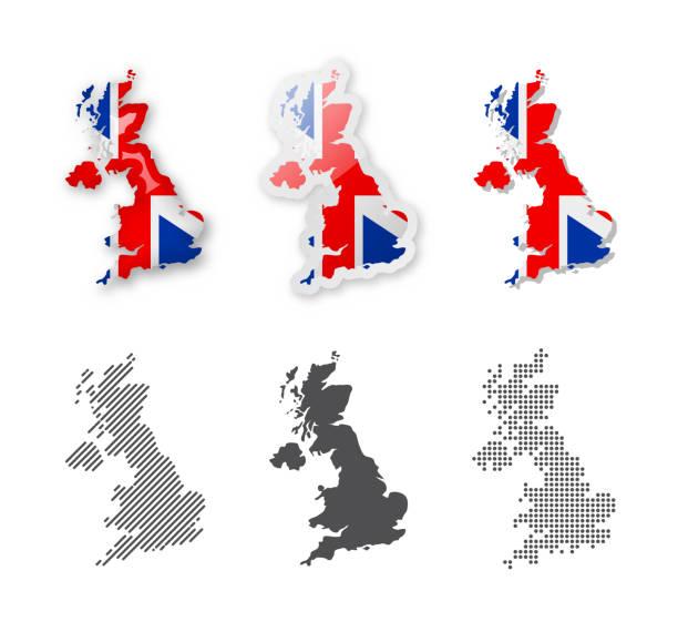 United Kingdom - Maps Collection. Six maps of different designs. United Kingdom - Maps Collection. Six maps of different designs. Set of vector illustrations 3d uk map stock illustrations