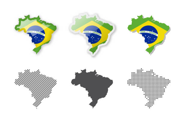 ilustrações, clipart, desenhos animados e ícones de brasil - coleção mapas. seis mapas de diferentes desenhos. - brazilian flag brazil flag three dimensional shape