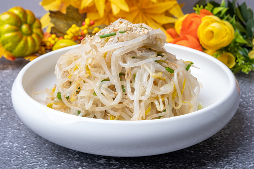 One of the side dishes of Korean food is bean sprouts